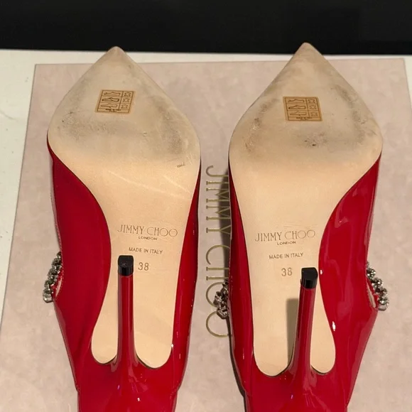 Ing Red Patent Pointed Toe Heels with Crystal Strap - Picture 3 of 6